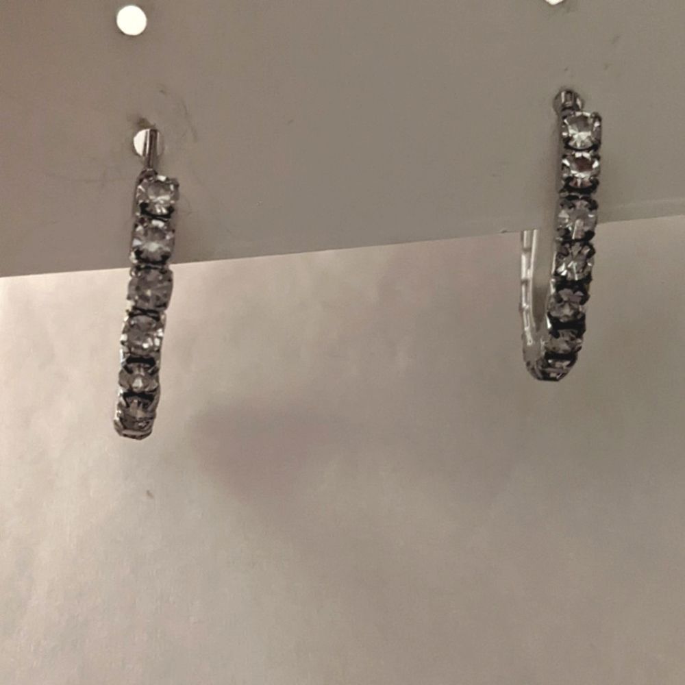 Silver Rhinestone Hoop Earrings Small - Picture 5 of 8